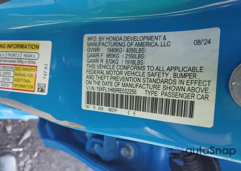 2024 Honda Civic Sport Touring from USA, damaged, VIN 19XFL1H89RE032256